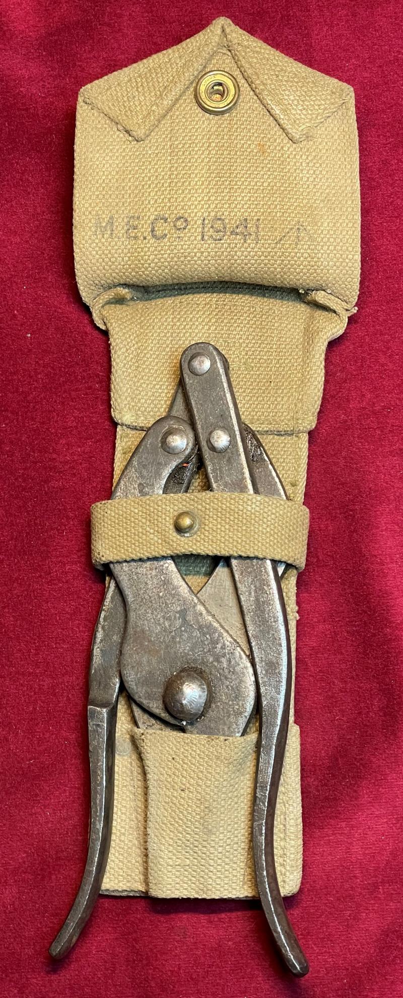 British WWII Folding wire cutter with webbing frog