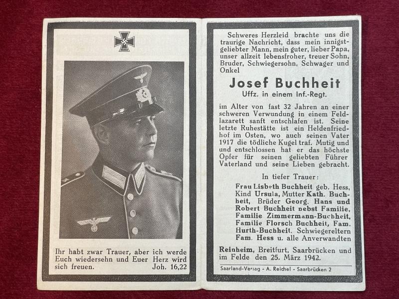 3rd Reich Sterbebild ein Uffizier in einem Infanterie-Regiment
