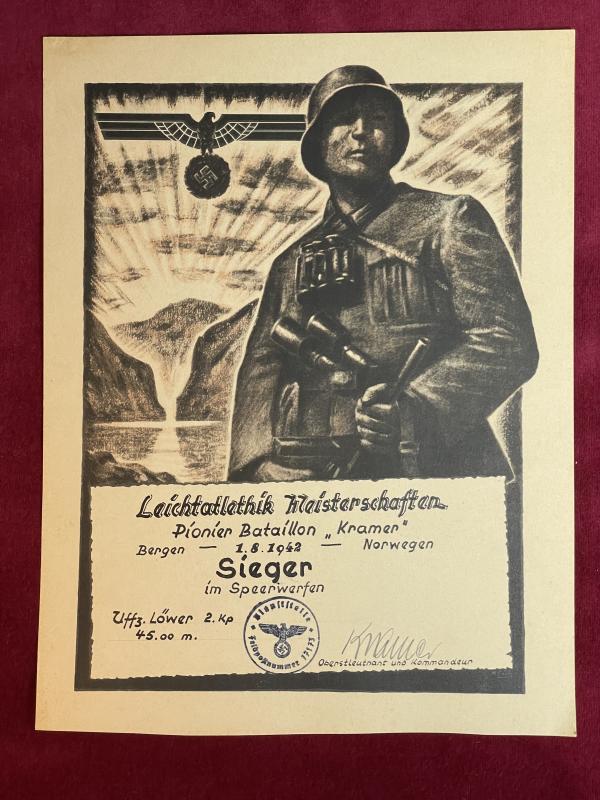 3rd Reich Verleihungsurkunde Pionier Bataillon 