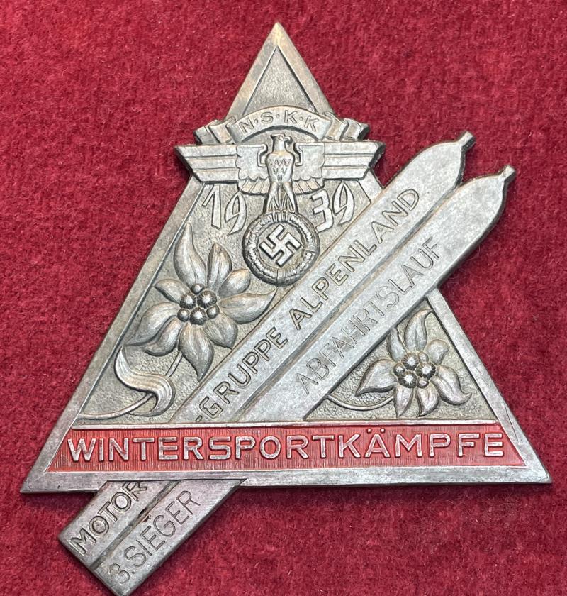 3rd Reich NSKK Siegerplakette Wintersportkämpfe 1939