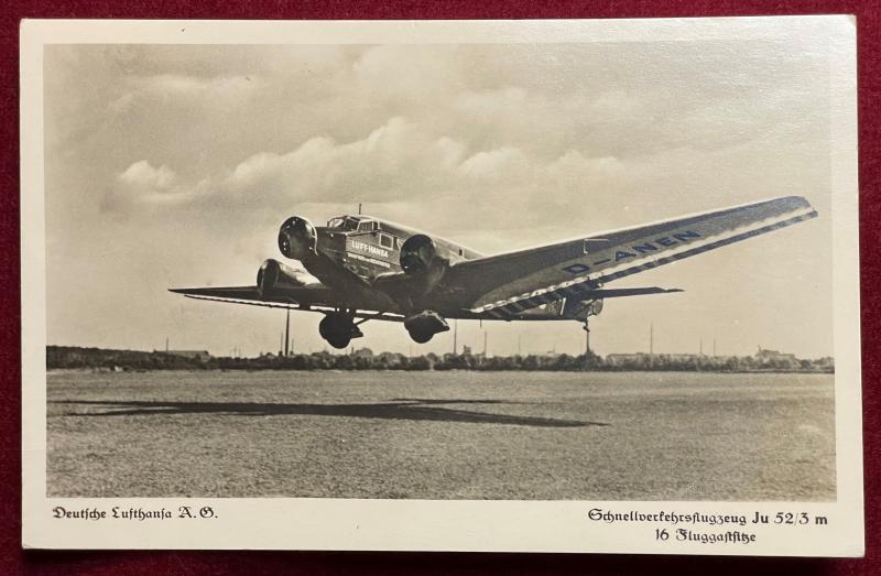 3rd Reich Postkarte Schnellverkehrsflugzeug Ju 52/3 m