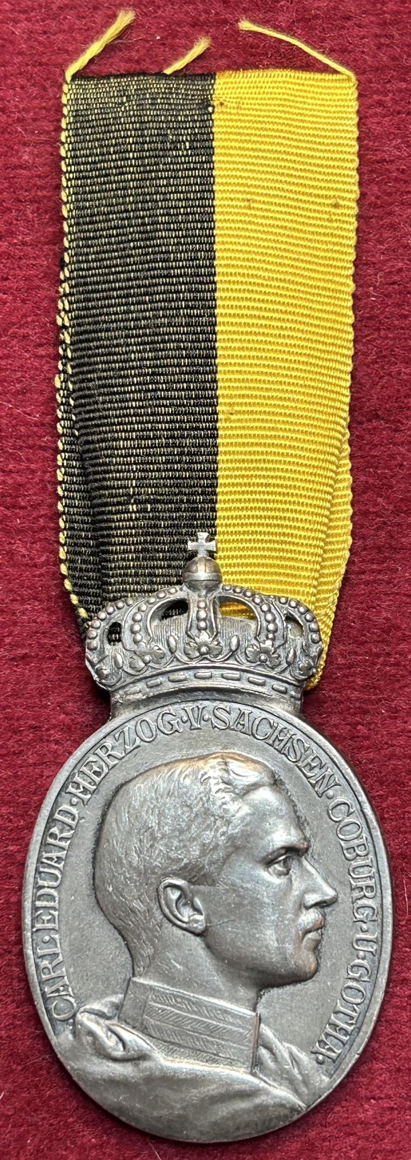 Kaiserreich Ovale silberne Herzog Carl Eduard Medaille mit Krone