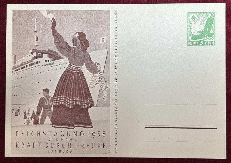 3rd Reich Postkarte Reichstagung 1938 KdF Hamburg
