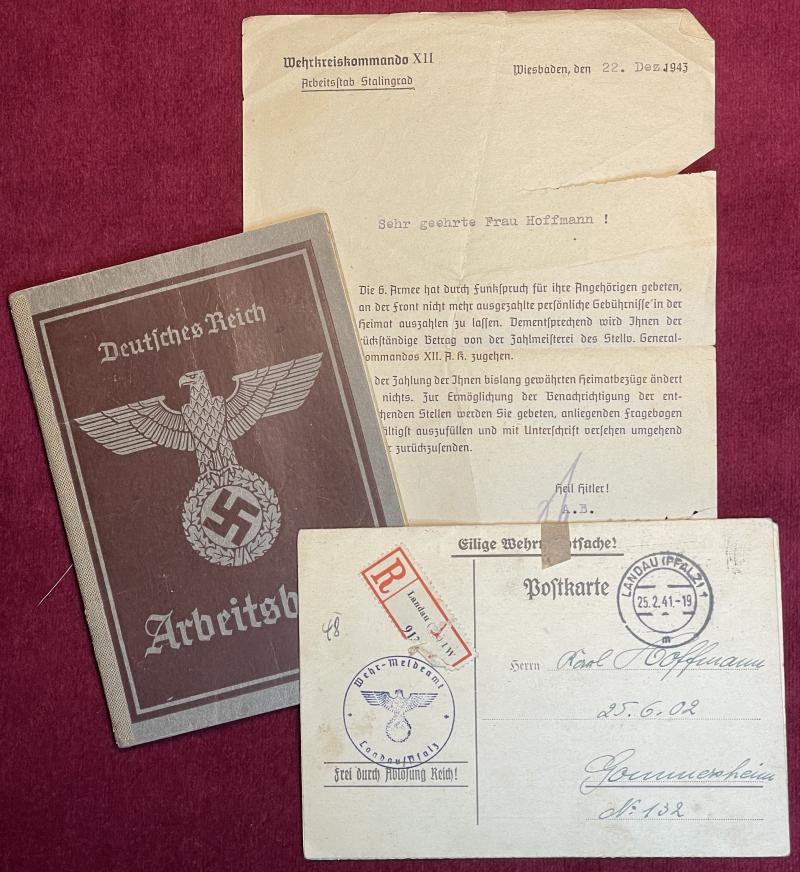 3rd Reich Konvolut Unterlagen Wehrmacht soldat & Bergmann mit brief Arbeitsstab 6th army Stalingrad
