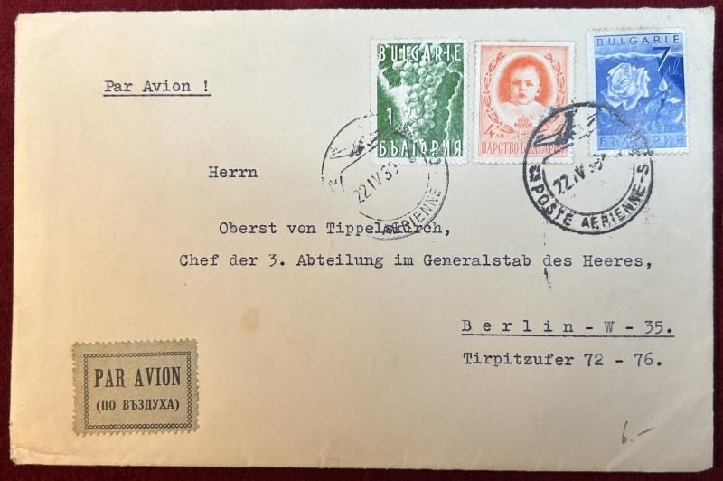 3rd Reich Ein Briefumschlag mit Siegelmarke vom Der Deutsche Gesandtschaft Soft zum Generalstab des Heeres