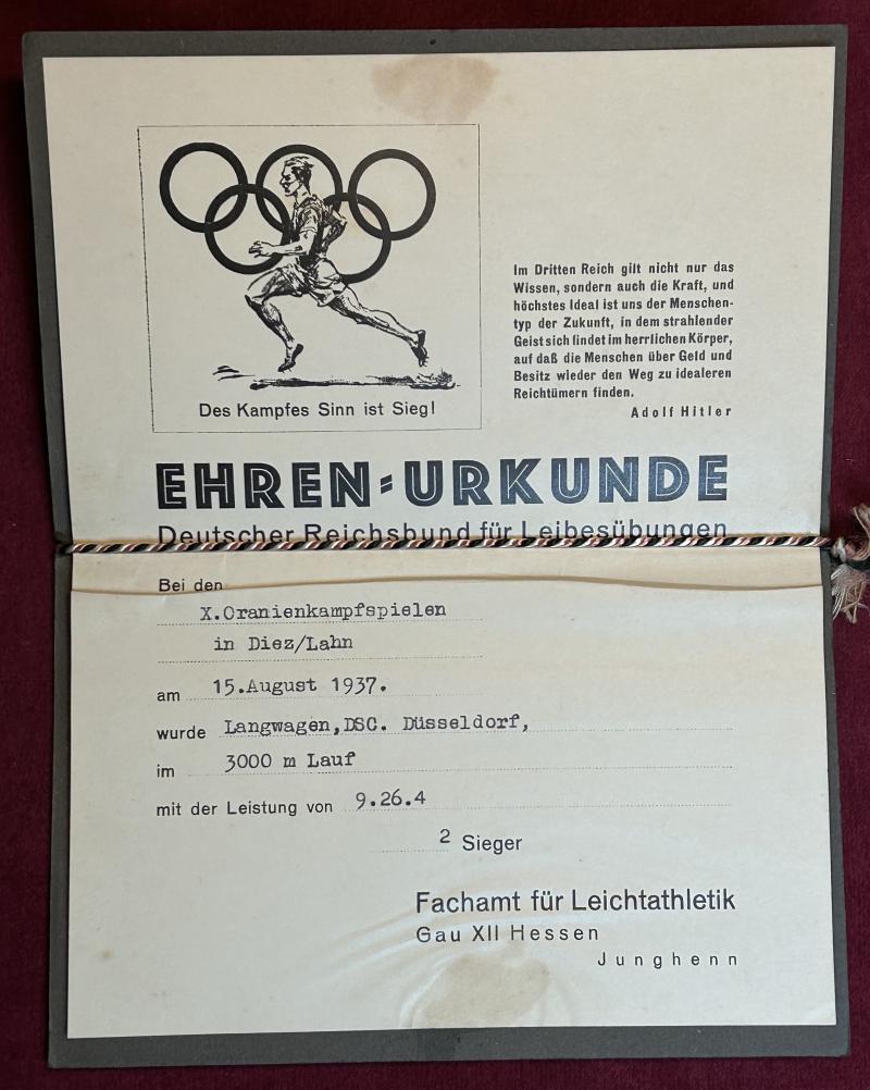 3rd Reich DRL Ehren-Urkunde