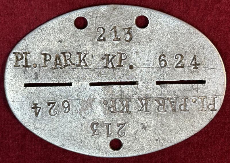 3rd Reich Erkennungsmarke Pionier Park Kompanie 624