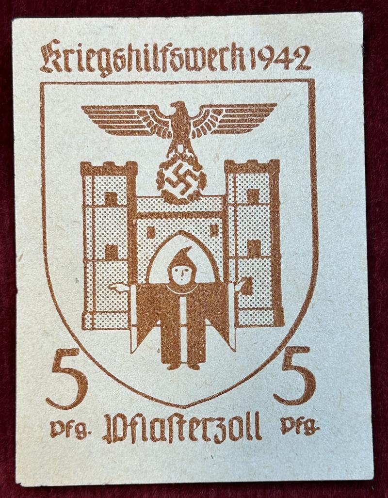 3rd Reich Kriegshilfwerk 1942 5 Pfennig Plasterzoll
