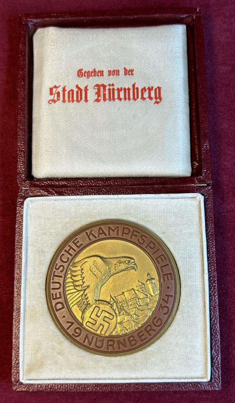 3rd Reich Erinnerungsplakette Deutsche Kampfspiele Nürnberg 1934