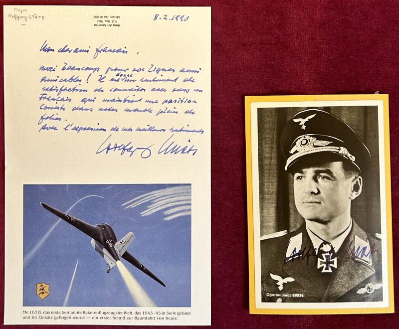 3rd Reich Luftwaffe RKT Wolfgang Späte (Nachkrieg) Unterschrift und Ansichtkarte