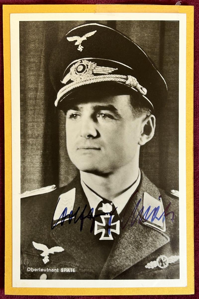 3rd Reich Luftwaffe RKT Wolfgang Späte (Nachkrieg) Unterschrift und Ansichtkarte