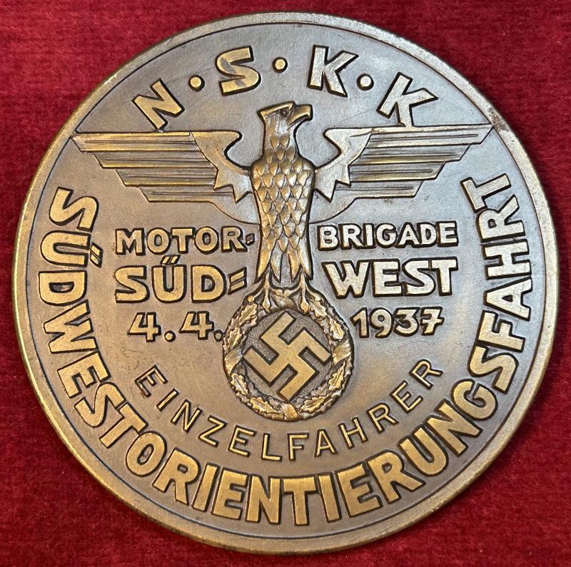 3rd Reich NSKK Südwest Orientierungsfahrt 1937 Plakette