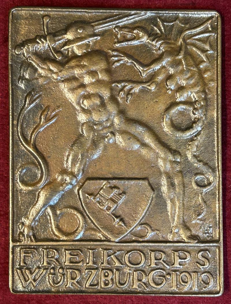 Deutsche Reich Bronze Erinnerungsplakette Freikorps Würzburg