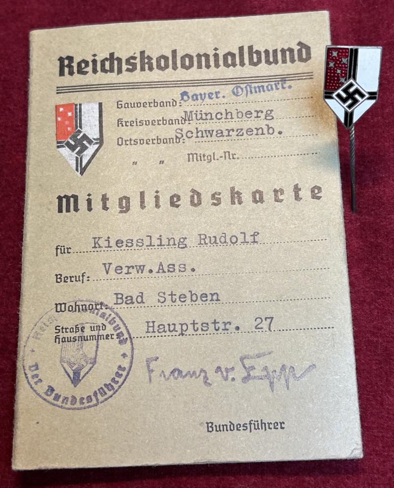 3rd Reich RKB Mitgliedsabzeichen und Karte
