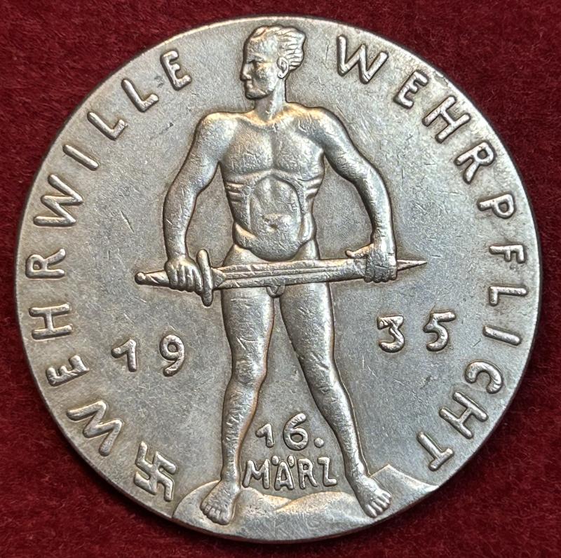 3rd Reich Silbermedaille Wehrwille Wehrpflicht-Einberufung 1935 (Goetz)