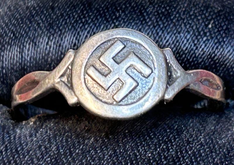 3rd Reich Silbern Patriotscher Hakenkreuz ring 1938 (935) mit Etui