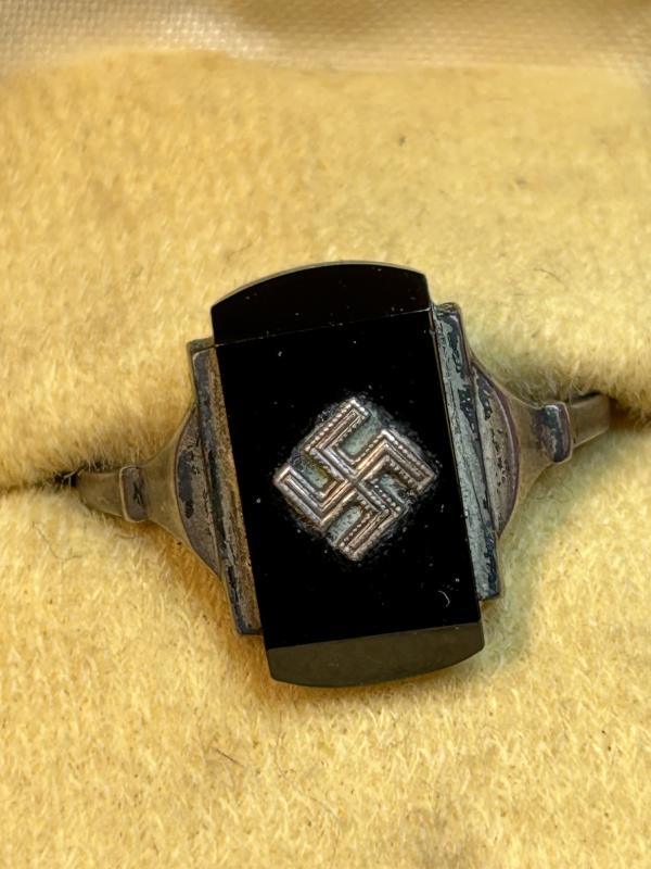 3rd Reich Silbern Patriotscher Hakenkreuz ring (925) mit Etui