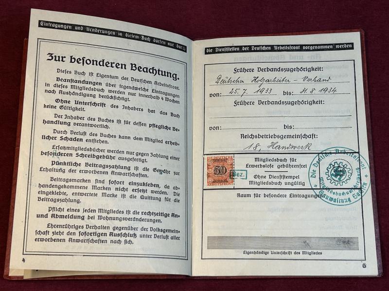 3rd Reich Deutsche Arbeitsfront Mitgliedsbuch (DAF)