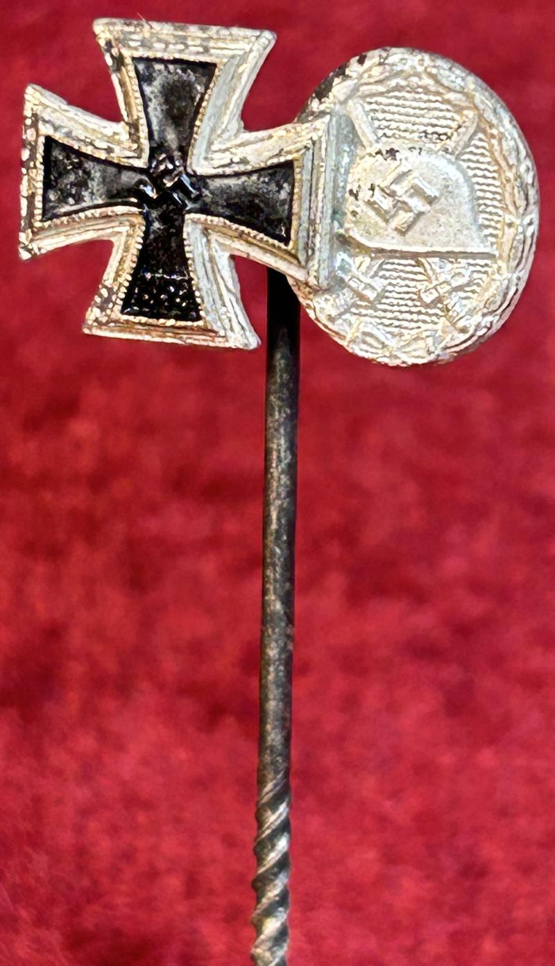 3rd Reich Miniaturspange Eisernes kreuz 2, klasse und Verwundetenabzeichen in Silber