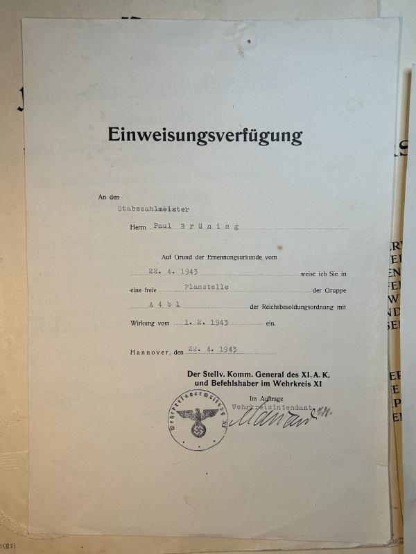 3rd Reich Stabzahlmeister Dokument gruppe