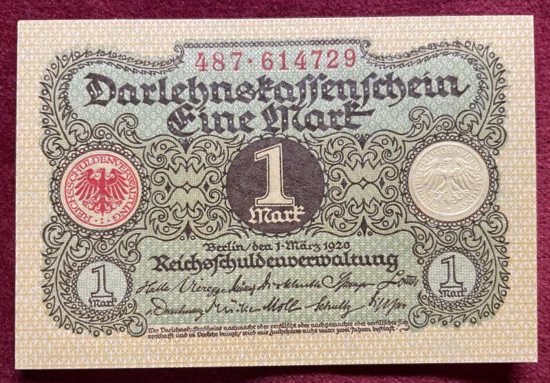 Deutsche Reich Darlehnskassenschein Eine Mark (1920)