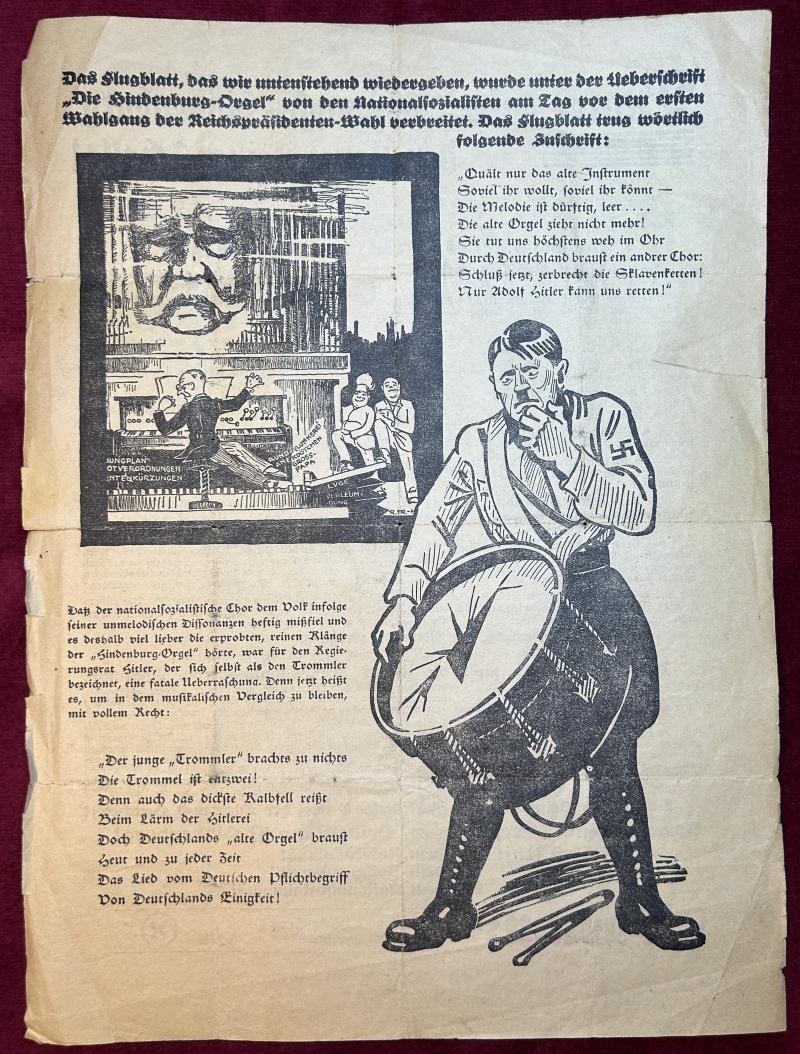 3rd Reich Hindenburg Flugblatt zur Reichspräsidentschaftswahl